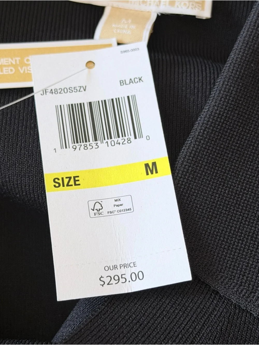 Michael KORS Stretch Viscose Gold Chain Belted Signature Black Midi Dress Medium